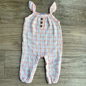 Emily And Oliver Crinkle Cotton One Piece Snap Pant Ruffle Strap SZ 12 Months